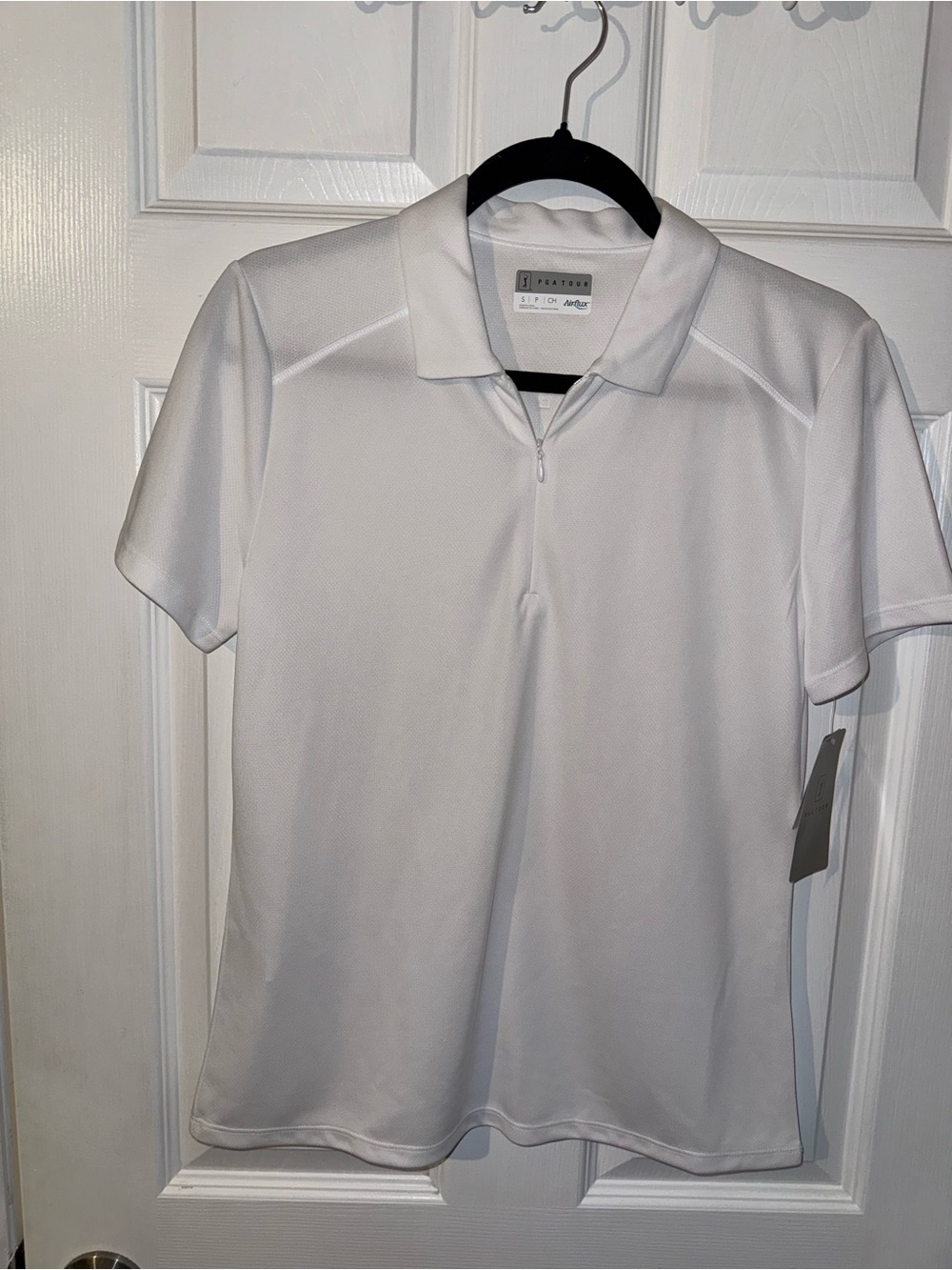 PGA Tour Women’s Golf Polo White Short Sleeve Zip Collar Size Small Cool NWT
